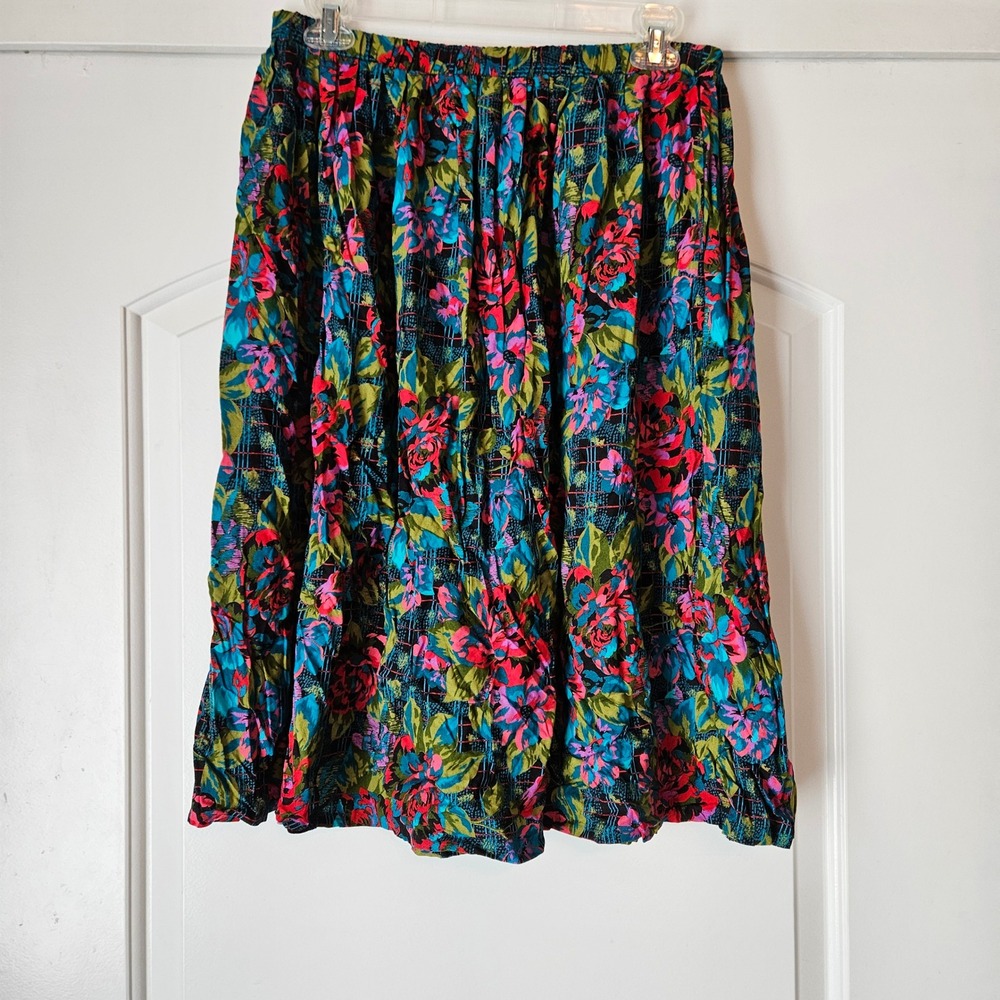 Vintage Floral Midi Skirt Women 12 A Line Spring Bloomcore Garden Dopamine